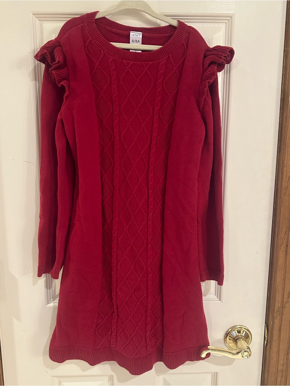 Carter's Deep Red Cable-Knit Ruffle-Shoulder Dress